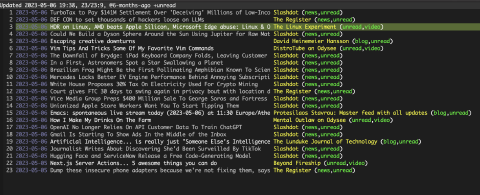 An Emacs screenshot showing a list using a dark mode