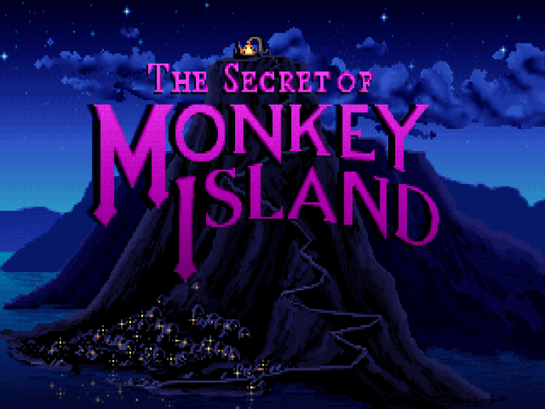 And island in the dark. A big stylized text with the title of the game occupies most of the screen.